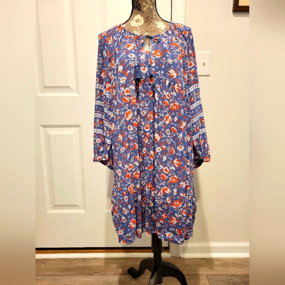 Old Navy Three-tiered Long Sleeve Mini Swing Crinkle Dress with Cami Lin…